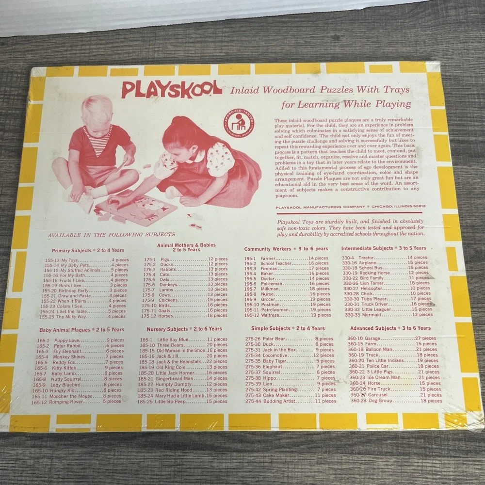 Vintage Playskool #360-18 Balloon Man Wood Tray 21 Piece Board Puzzle Inlays New